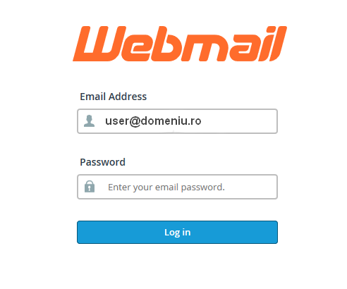 Pagina de autentificare în webmail cPanel